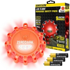 ZeroDark Road Flares LED 플래시 경고등 비상 도로변 안전 디스크 하이라이트 자석 베이스 및 후크 포함 차량 및 보트용 1팩, ZeroDark Road Flares LED 플래시 경