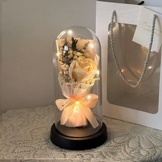 仿真花輕奢永生花束禮盒，高級感生日/聖誕禮物，送女友/閨蜜交換禮物, 香檳色+手提袋