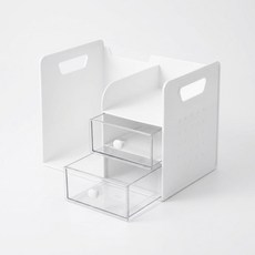 책상용 2단 서랍 미니 책꽂이 수납 선반 데스크 오거나이저, 1개, 화이트