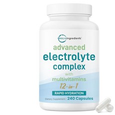 수분 공급을 위한 고급 전해질 복합체 캡슐 240개 - 히말라야 핑크 소금 나트륨 칼륨 및 마그네슘이 함유된 소금 알약 - 비타민 D3 및 B1 아연이 함유된 무설탕 전, 수분 공급을 위한 고급 전해질 복합체 캡슐, 240개, 1개