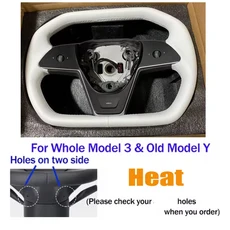 테슬라 모델 Y/3 2017-2023용 사이버트럭 스타일 요크 스티어링 휠 열가공 나파 가죽 핸들 RWD 2024 액세서, 02 Old 3Y Black Heat