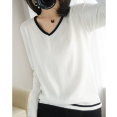 [엔젤D]여성 브이넥 배색 니트