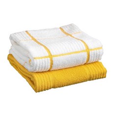 T-fal 솔리드 & 체크 무늬 쪽모이 세공 키친 타월: 흡수성이 뛰어나고 매우 부드럽고 오래 지속됨 - 100% 면 40.6cm x 66cm16 x 26인치 접시 팬 유, Lemon