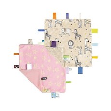 해외 CREVENT Tag Security 아기용 담요 남아용 부드럽고 작은 러비 아기 이불 감각 생일 베이비 샤워를 위한 훌륭한 선물 25.4 x 25.4cm10 10인치 8, Pink Star + Zoo.