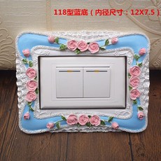 台灣本土貨 開關保護套開關裝飾北歐式樹脂開關貼118型田園創意開關貼開關插座面板裝飾框保護套, 12x7.5（玫瑰藍底）