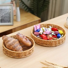 볼튼 원형 미니 납작 라탄바구니 트레이 바스켓, 1개, 베이지M