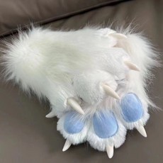 코스프레 퍼슈트 고양이 손 발톱 소리나는 털 장갑 할로윈, 1개, G_화이트과 블루 패드에 손톱이 있습니다. 하나