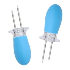 COB 홀더 과일 포크 과일 Sweetcorn 바베큐 캠핑을위한 스테인레스 스틸 옥수수 꼬치에 2Pcs COB 꼬치 옥수수, 파란색, 7.8x2.2cm, 1개