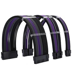 슬리브 연장 전원 공급 케이블 키트 18AWG ATX 24핀 + EPS 8핀 PCI-E 컴브 포함 PSU에서 마더보드/그래픽 카드용 Fm-NCK3 실버 그레이 스카이 블루, Black Grey Purple