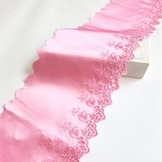 장미꽃장식 케미컬레이스 폭 15cm 핑크공단, 1개