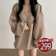 韓版V領顯瘦長版毛衣 長袖上衣 女裝上衣 台灣發貨