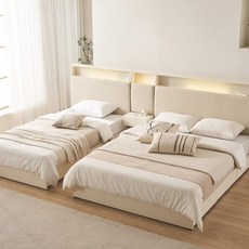 삼익가구 펠리트 템바 아트월 가죽헤드 LED 수납 호텔 선반 서랍 협탁 침대 SS Q, 01. 내추럴_본넬 매트 포함