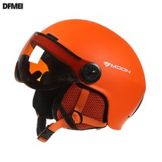 DFMEI 滑雪頭盔新款帶雪鏡一體成型雪盔男女防護滑雪頭盔護具, 1個, 橙色:M(55-58cm)