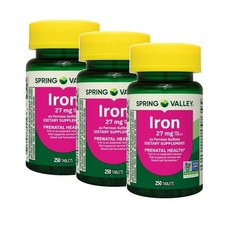 스프링밸리 철분 27mg 황산철 여성 헬스 Spring Valley Iron as Ferrous Sulfate, 3개, 250정