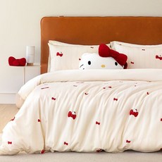 tbh 헬로키티 캐릭터 슈퍼싱글 퀸 라지킹 사이즈 스트라이프 순면 이불커버 침구세트