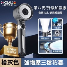 臺灣出貨 花灑 蓮蓬頭 德國HOMK新款增壓花灑過濾美膚淋浴花灑噴頭浴室強加壓蓮蓬頭套裝 LRTH, 1個, 第八代全新升級-強勁增壓【深槍灰】,【內置濾芯】單淋浴花灑
