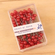 다채로운 라운드 진주 머리 바늘 스티치 스트레이트 푸시 바느질 핀 양재 DIY 바느질 도구 위치 100 개/상자, 레드 100pc