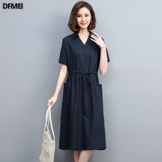 DFMEI 스타일리쉬한 루즈핏으로 슬림해 보이고 편안한 느낌의 작은 브이넥 디자인 슬림 원피스