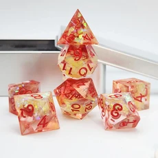 7개의 날카로운 모서리에 금박과 빨간 염료가 박힌 반투명 디자인의 DND 레진 주사위 세트 던전앤드래곤용, 01 멀티