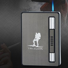 특이한 고급 터보 라이터 일체형 반자동 슬라이드 10개피 슬림 방수 담배 케이스 파우치, wc649 블랙, 1개