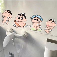 방수 만화 PVC 벽 스티커 신짱이 목욕하는 화장실 스티커 집과 욕실용 방수 스티커, 샤워헤드 신짱 샴푸 신짱 각각 길이 약30cm