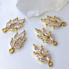 泰福水晶 Tai Fu 金葉流光吊墜配件8號 合金電鍍鋯鑽葉片造型 手作DIY飾品材料, 1個