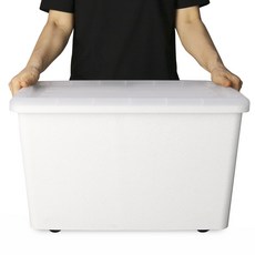 리빙스마일 대형 이동식 리빙박스55L 수납 정리함, 1개, 리빙박스 화이트마블+투명커버