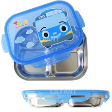里和 韓國製 lilfant 小巴士TAYO 304不銹鋼 學習筷 湯匙 叉子 餐盤 水壺 兒童餐具, 1個, 5格餐盤, 藍色, 5格餐盤
