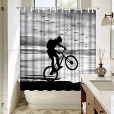 Fnuyqoyo Mountain Bike Shower Curtain 72x72inch Sports Cyclist Curtains with Hooks for Bathroom De