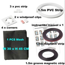 주름 방충망 창문 현관 방충문 롤방충망 모기장 원단 조정 가능한 DIY 자석 창 화면 모터홈 이동식 세척 보이지 않는 플라이 모기 스크린 그물 메쉬, W 30cm x H 45cm, W 30cm x H 45cm