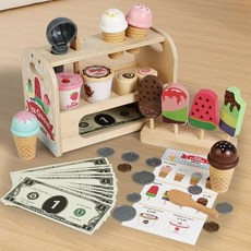 나무로 된 역할 놀이 아이스크림 가게 계산대 게임 교육용 장난감 학습용, Wood Color