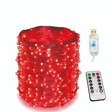 USB LED 스트링 조명 요정 화환 결혼식 크리스마스 장식 램프 새해 8 가지 모드 리모컨 5M 0M 20M 30M, 1개, Red 5M 50LEDs 8 Modes