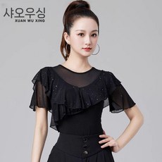 라인댄스복 상의 반팔 사교 여름 연습복 밸리 댄스복 라틴댄스복 방송댄스