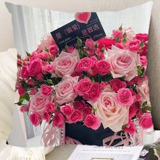 아름다운 꽃패턴 플라워문양 양면소파쿠션 솜포함 로맨틱 감성 기운상승 고탄력 부드러운 촉감 세탁가능 고급 소재 트렌디 스타일 거실 침실 카페 홈인테리어 장식용 등받이쿠션, 60 x 60CM (솜포함 양면쿠션), 15