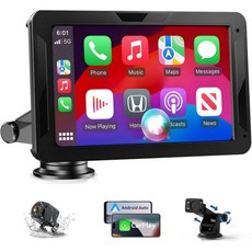Alpinetech 알파인테크 1026인치 카플레이 디스플레이 및 안드로이드 카 4K 대시캠 1080P 후방 카메라 IPS 터치스크린 블루투스 미러링 링크 FM AUX 시리 어, 7 Zoll, black