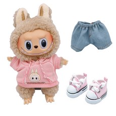 엘리붐 라부부 인형옷 운동화 후드티 청바지 꾸미기 3종 세트, 핑크+핑크스니커즈, 1개