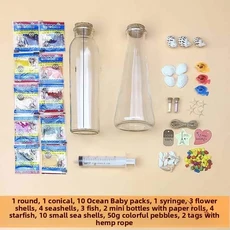 수제 크리스탈 소원 병 작은 귀여운 흐르는 나무 마개 DIY 어린이 창의력 집 꾸미기, 16 둥근 원뿔형 패키지