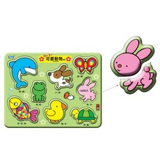 可愛動物造型拼圖 兒童早教益智玩具 寶寶認知動物圖案拼圖, 1個, 2片