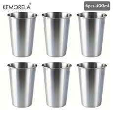 KEMORELA 4PCS 스테인레스 스틸 컵 300/400/500ML 스테인레스 스틸 텀블러 파인트 캠핑 컵 마시는 안경 쌓을 수있는 금속, 301-500ml, 1개, 6pcs-400ML