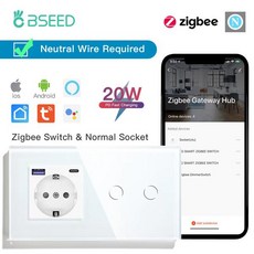 BSEED 지그비 스마트 터치 스위치 투야 라이프 알렉사 앱 제어 EU C타입 USB 소켓 중립 버전 1 2 3 갱 웨이