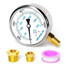 MEANLIN MEASURE 0~4000Psi 스테인리스 스틸 0.6cm(1/4인치) NPT 6.4cm(2.5인치) 페이스 다이얼 액체 충전 압력 게이지 WOG 워터 오일 에어, 0-5000Psi, 하단 마운트, 1
