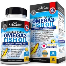 Bio Schwartz Omega-3魚油1200mgEPA與900mgDHA無麩質無糖軟膠囊, 90顆, 1罐