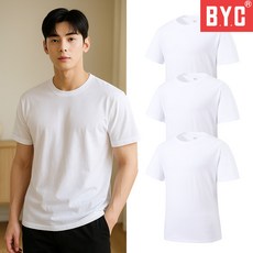 BYC 남녀공용 무지티 3장 순면 30수 라운드 무지 반팔티