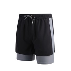 男士泳褲 雙層防尷尬 速乾寬鬆大碼 純色五分褲 附口袋