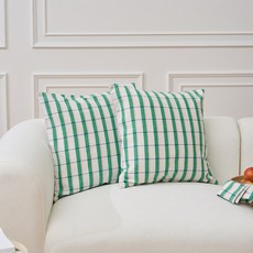 [모던하우스 인천점] 에코블렌드 코튼 멀티체크 쿠션커버 2P세트 그린 -[EM0926004]