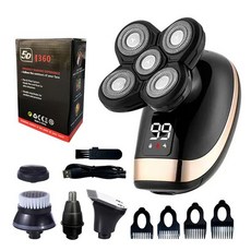 5 In 1 전기 면도기 남성용 대머리 머리 깎기 코 트리머 5D 플로팅 블레이드 헤드 면도 수염 칼 충전식 면도기, [04] Gold 5 in 1 Box