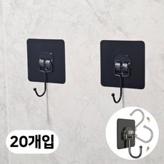 노보타 다용도 무타공 초강력 접착식 304스텐 고리형 후크 걸이, 20개, 블랙