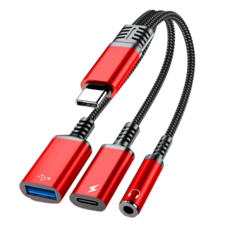 넥토 USB C타입 OTG 3.0 이어폰 충전 동시 변환 젠더, 1개, 레드, 13cm