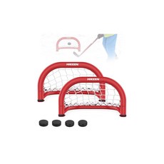 Hikeen 35.6 x 20.3cm(14 8인치) 미니 하키 골대 내구성이 뛰어난 아이언 프레임 및 나일론 네트 4개의 퍽이 있는 골대 2팩 강력한 사격을 견딜 수 있음, Hikeen 35.6 x 20.3cm(14 8인치) 미