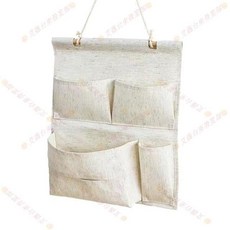 棉麻布藝收納掛袋 床頭掛牆置物袋 門後雜物收納袋, 常規款4口掛袋,棉麻本白色（贈送粘鉤）